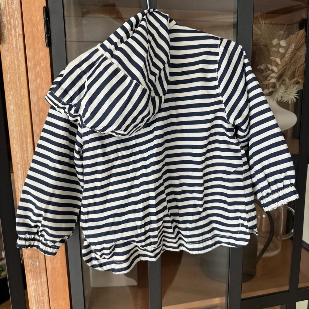 Zara Kids Windbreaker Hoodie Jacket zip up Navy Stripes toddler baby boy rain